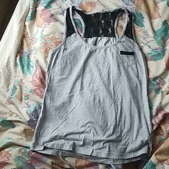 Maroon/ Grey lace tank top - Picture 3 of 4